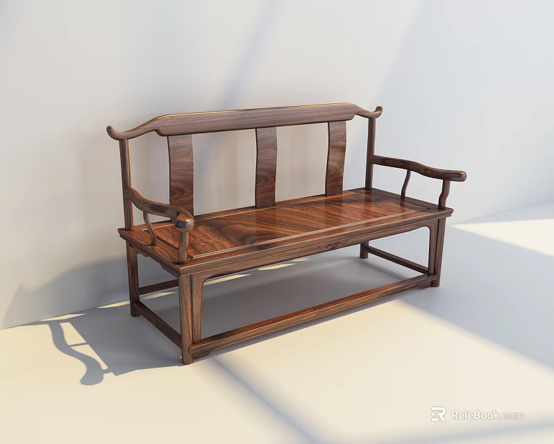 Traditional Solid Wood Leisure Chair With Armrests And Slat Backrest Design 3d model 