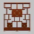 Traditional Chinese Dark Brown Wooden Display Shelf With Multiple Compartments And Brass Fittings
