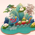 Happy Dragon Boat Festival Decorative Scene With Dragon Boat Rice Dumplings And Mountains