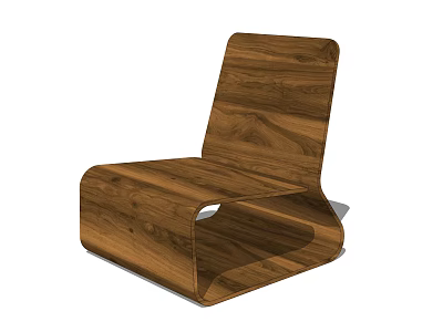 Modern Wooden Leisure Chair With Curved Design And Natural Wood Grain 3d model