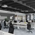 Modern Public Office Space with Open Layout Work Desks Ergonomic Chairs and Pendant Lights