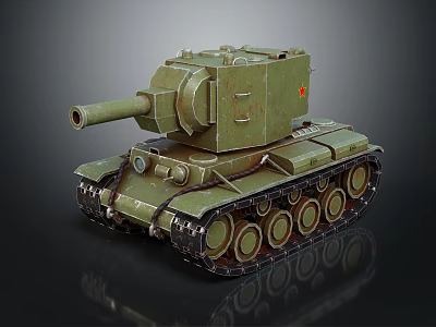 Military Green Tank With Turret Cannon Heavy Tracks And Armor Plates 3d model