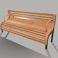 Slatted Wooden Public Bench With Armrests And Black Legs For Outdoor Spaces