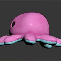 Pink Octopus Plush Toy with Black Eyes Smiling Face and Blue Edged Tentacles for Kids