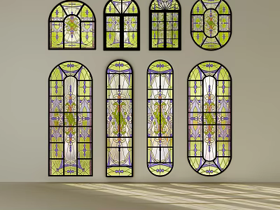 Colorful Stained Glass Casement Window Designs With Intricate Patterns And Decorative Style 3d model