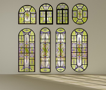 French window decorative glass window 3d model