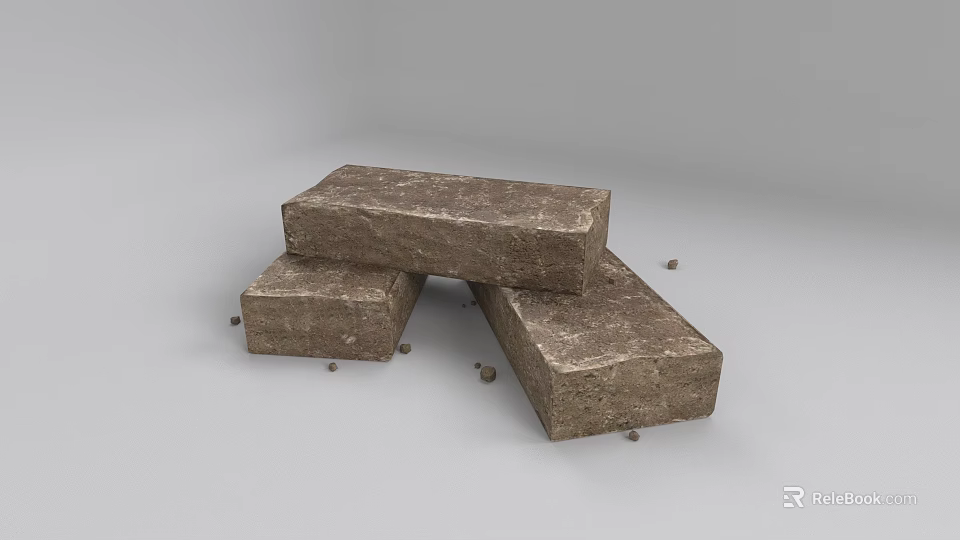 Brown Floor Bricks Stacked With Small Gravels On Gray Background 3d model 