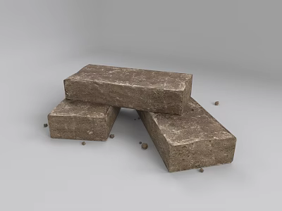 Brown Floor Bricks Stacked With Small Gravels On Gray Background 3d model