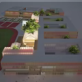 Modern Architectural Complex With Courtyard Trees Pedestrians And Unique Design 3d model