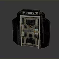 Futuristic Metal Gate With Illuminated Panels Warning Sign And Sturdy Sci Fi Structure