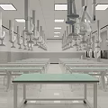 Modern Laboratory Interior With Lab Tables Stools Overhead Lighting And Large Screen 3d model