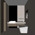 Modern Hotel Bathroom With Gray Tiled Walls White Vanity Round Lights And Mirror