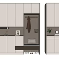 Modern White Shoe Cabinet With Bench Coats Hooks And Decorative Plant Clock