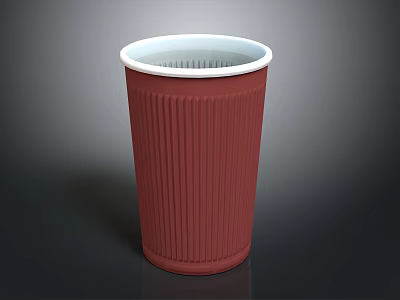 Red Ribbed Trash Can With White Rim On Dark Background Design 3d model