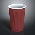 Red Ribbed Trash Can With White Rim On Dark Background Design 3d model
