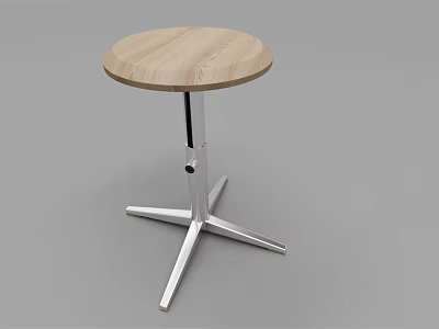Round Wooden Seat Bar Stool With Adjustable Chrome Metal Cross Base 3d model
