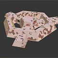 Cartoon Scene Featuring Playful Pink Abstract Structure With Irregular Geometric Cutouts 3d model