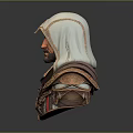 Hooded Man Bust With Red Lined Robe And Ornate Chest Emblem