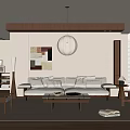 Modern Living Room Interior With White Sofa Wooden Coffee Table Abstract Art And Pendant Light
