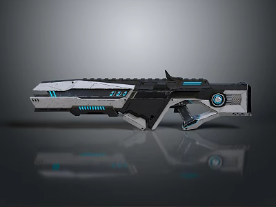 Futuristic Sci Fi Gun With Blue Lights Digital Display And Sleek Metallic Design 3d model