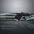Futuristic Sci Fi Gun With Blue Lights Digital Display And Sleek Metallic Design