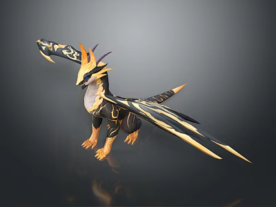 Game Film Mythical Dragon Character With Gold Black Horns Wings Ornate Details 3d model