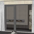 Modern Interior Featuring Glass Panel Casement Door With White Curtains And Fireplace