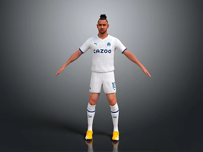 Man in White Jersey With Gazoo Logo Number 10 Yellow Cleats Arms Outstretched Gray Background 3d model
