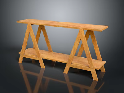 Wooden Furniture With A Frame Legs And Two Tier Shelves Simple Design 3d model