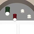 Stylish Green Red and White Ceiling Lights on White Arched Interior Ceiling 3d model