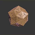 Golden Geometric Polyhedron Design With Detailed Lines And Reflective Surface
