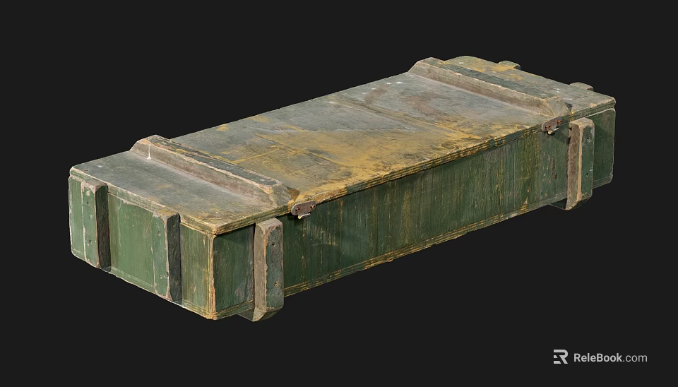 Green Wooden Storage Cabinet with Metal Corners and Worn Vintage Surface 3d model 