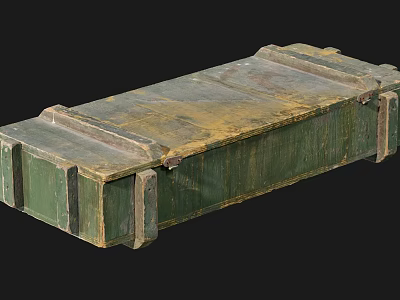 Green Wooden Storage Cabinet with Metal Corners and Worn Vintage Surface 3d model