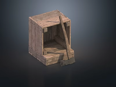 Rustic Wooden Storage Box With Small Shovel For Daily Household Use 3d model