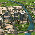 Aerial Urban Planning View With High Rise Buildings River And Green Spaces