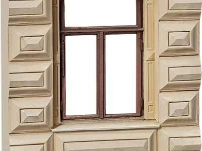 Classic Casement Window With Ornate Cream Frame And Dark Brown Wooden Sash Design 3d model