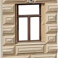 Classic Casement Window With Ornate Cream Frame And Dark Brown Wooden Sash Design
