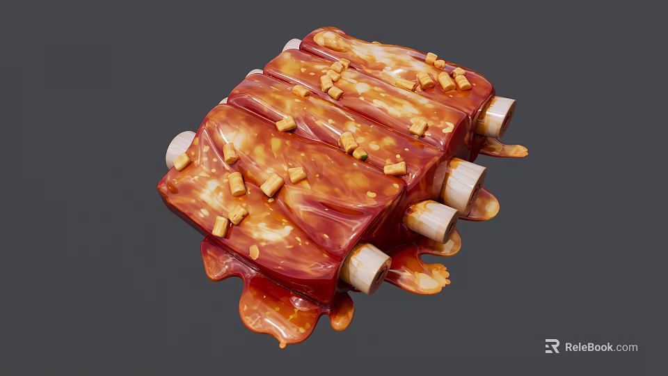 Juicy Grilled Ribs Glazed With Rich Sauce And Seasoned Bits On Top 3d model 