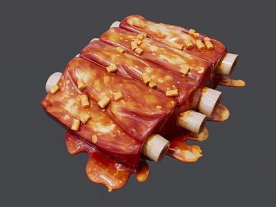 Juicy Grilled Ribs Glazed With Rich Sauce And Seasoned Bits On Top 3d model
