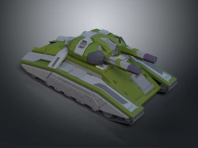 Green and Gray Modern Tank 3D Model With Turret And Tracks Design 3d model