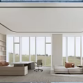 Modern Office Interior Design With Large Windows Office Desk And Sofa Chair 3d model