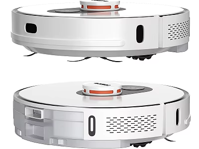 White Circular Robot Vacuum Cleaners With Orange And White Top Panel For Daily Use 3d model