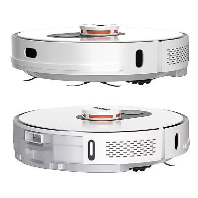 White Circular Robot Vacuum Cleaners With Orange And White Top Panel For Daily Use 3d model