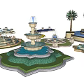 Ornate Decorative Fountain Designs Featuring Multi Tiered Structures And Blue Water Basins