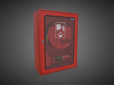 Red Fire Equipment Cabinet With Transparent Door And Fire Hose Inside 3d model