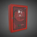 Red Fire Equipment Cabinet With Transparent Door And Fire Hose Inside 3d model