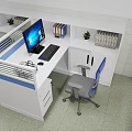 Modern Public Office Area Interior With Cubicles Desks Computers Windows And Bright Lighting 3d model