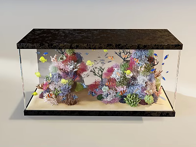 Clear Glass Aquarium Tank With Colorful Corals Tropical Fish And Aquatic Landscape 3d model
