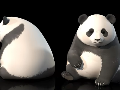 Two Cute Pandas Sitting On Black Background Front And Back Views 3d model