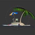 Cartoon Scene on Smartphone Screen with Beach Palm Tree Small House and Colorful App Icons